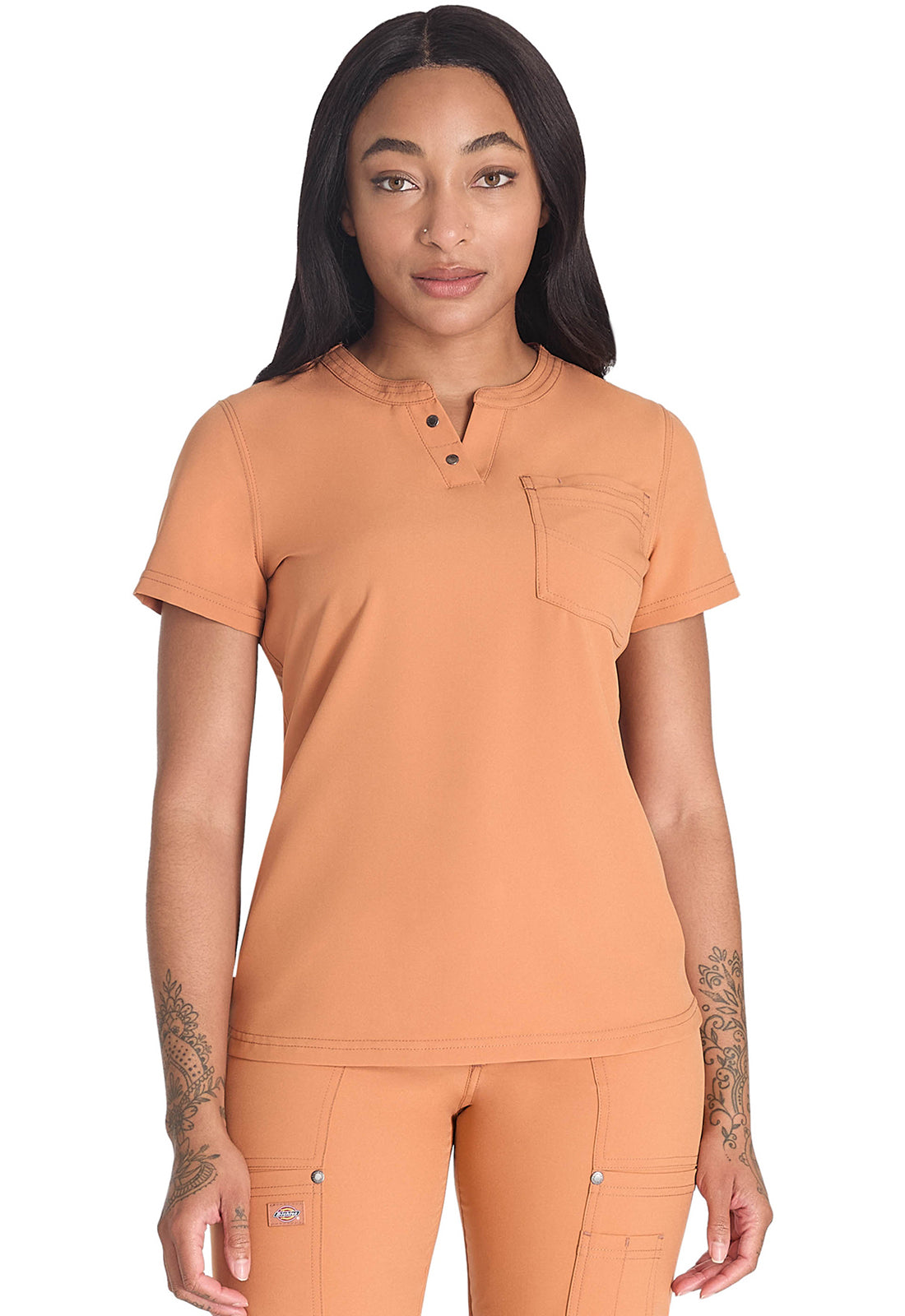 Women's Round Neck Henley Top - Ginger Glow